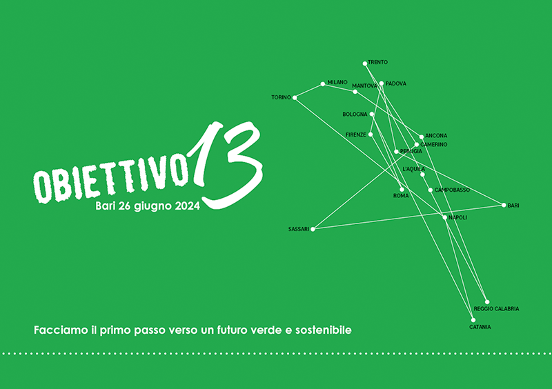 "Obiettivo 13" Copertina catalogo di un evento itinerante per la sensibilizzazione sul cambiamento climatico