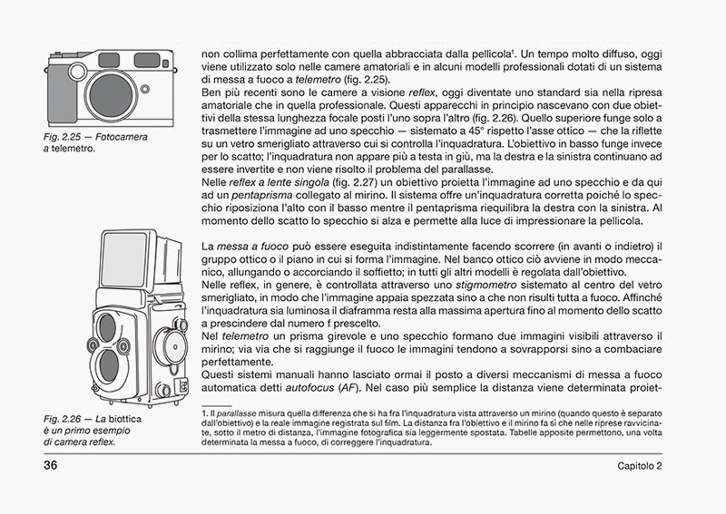 Esempio d'impaginato del "Trattato fondamentale di fotografia" contenente illustrazioni originali realizzate con Adobe Illustrator